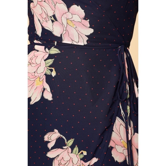 NWT Lulus Loiselle Navy Blue Floral Print Polka Dot Wrap Maxi Dress S M​​​​ - Picture 11 of 14